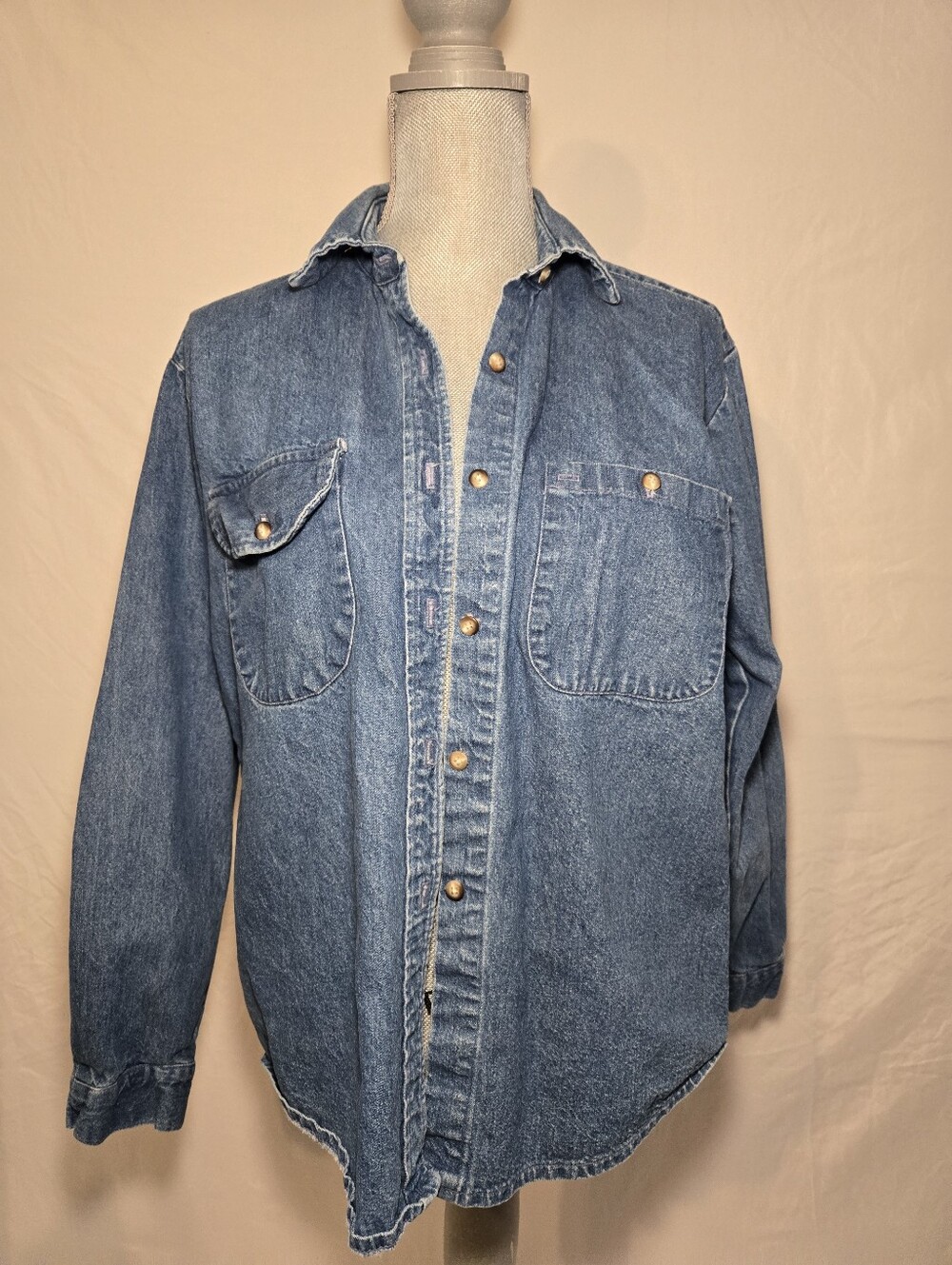 Vintage Bushwacker 100% Cotton US Womens Size M Button Down Denim Shirt Top Nice
